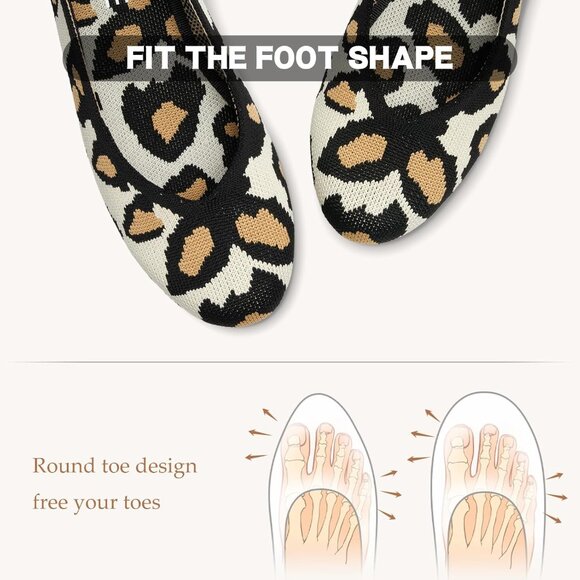 Women Knit Ballet Leopard Flats Round Toe Comfortable Dressy Casual Work Shoes - Picture 5 of 5